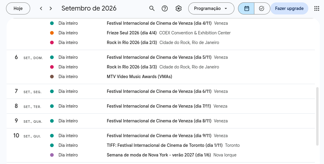 Visão em Lista de Compromissos